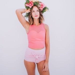 Kortni Jeane netted swim top Medium CORAL